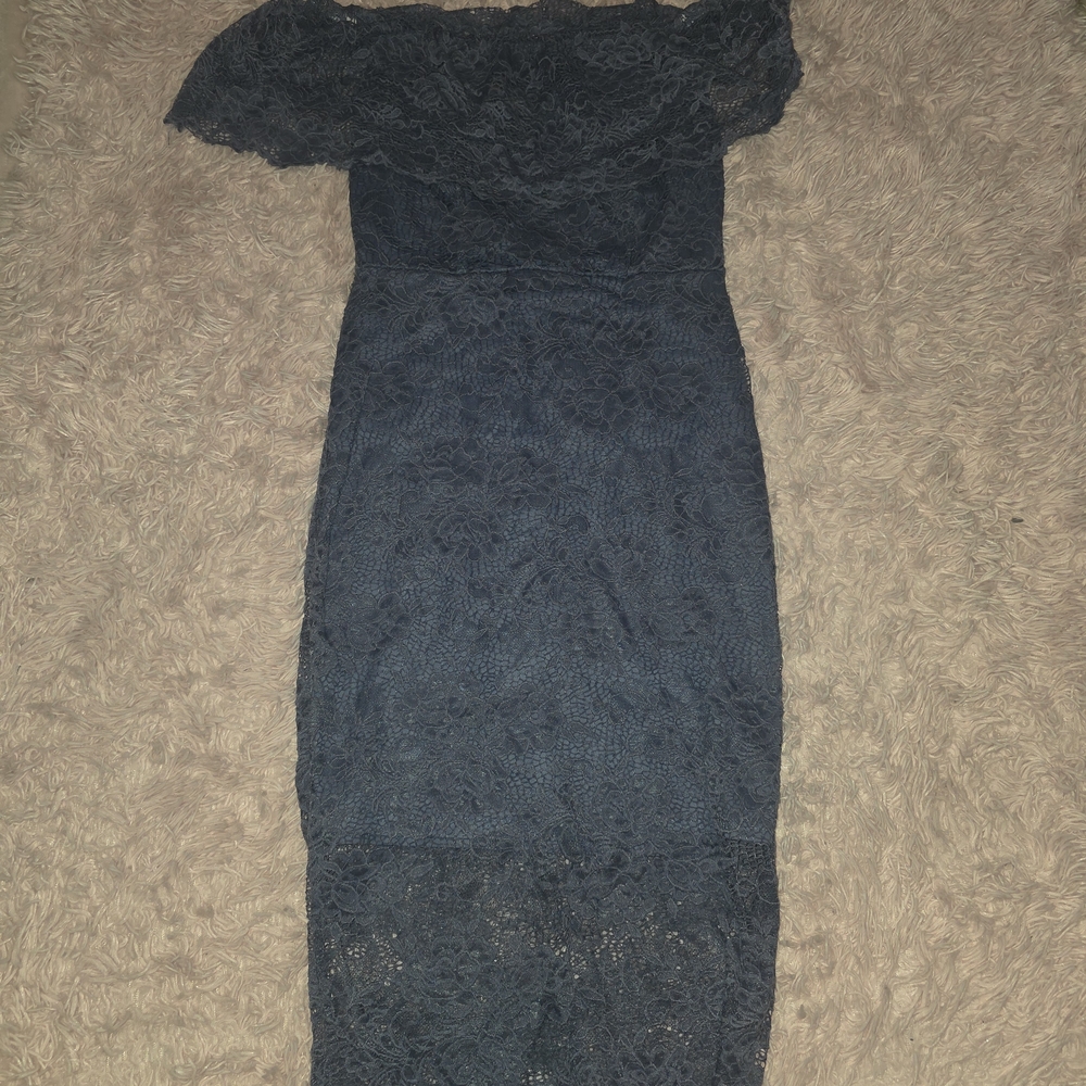 Charlotte Russe Navy Lace Off-Shoulder Midi Dress